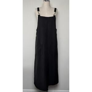 Black Utility Midi Dress Lyocell Blend Silver Tone Hardware Lightweight Spring